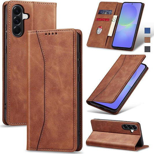 Jasonyu Flip Wallet Case for Samsung Galaxy A36 5G,Leather Magnetic Folio Cover with Card Holder,Kickstand - TPU Shockproof Durable Protective Phone Case,Brown