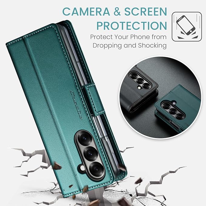 for Samsung Galaxy Z Fold 7 Case, Premium PU Leather Wallet Case Flip Cover with [RFID Blocking][Card Holder][Stand Function] Shockproof Protective for Samsung Galaxy Z Fold 7, Blue-Green