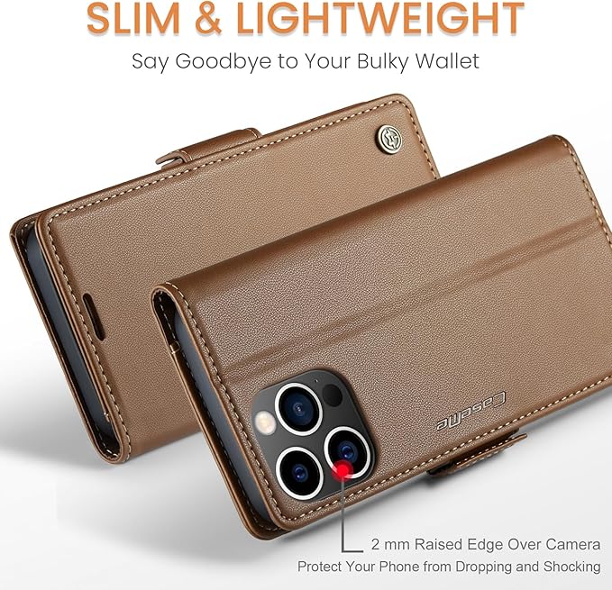 SINIANL iPhone 15 Pro Wallet Case with RFID Blocking, Kickstand Leather Book Folio Case for iPhone 15 Brown