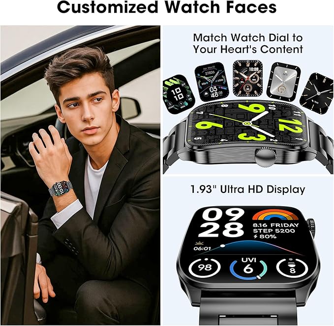 Curve Military Smart Watch for Men(Answer/Make Call), 1.93" AMOLED Smartwatch with Heart Rate/Sleep Monitor, 120+ Sports Modes Fitness tracker, IP68 Waterproof Fitness Watch for Android iOS (2 Straps)