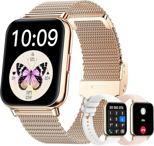 Smart Watches for Women (Answer/Make Calls), 1.85" Large Screen Fitness Watch with 24H Health Monitor, 100+ Sport Modes, 3 Bands Waterproof Smartwatch Compatible with Android and iPhone