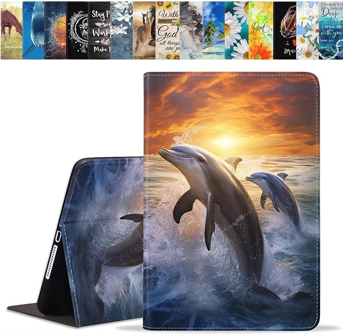 Case for Samsung Galaxy Tab S10 Lite / S10 FE / S9 FE 10.9-Inch / S9 11-Inch, Slim Lightweight PU Leather Stand Cover with Auto Wake/Sleep, Dolphin