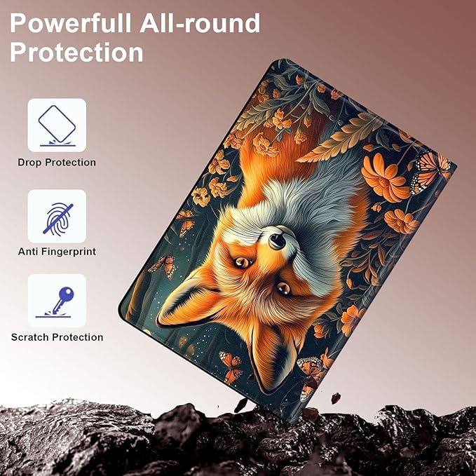 Case for Samsung Galaxy Tab S10 Plus/ S9 FE Plus/ S9 Plus 5G Tablet 12.4'', Slim PU Leather Stand Cover with Auto Wake/Sleep, Multi-Angle Viewing & Shockproof, Fox Flowers