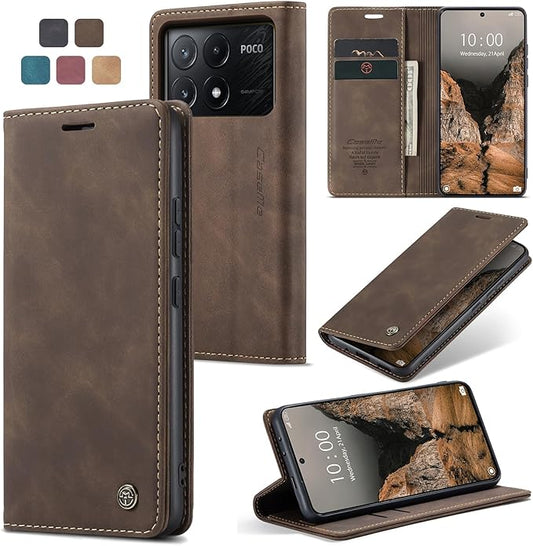 for Xiaomi Poco X6 Pro 5G Case, Flip Wallet Leather Case with Card Holder Magnetic Closure Shockproof Kickstand Protective Phone Cases Cover for Xiaomi Poco X6 Pro 5G,Coffee
