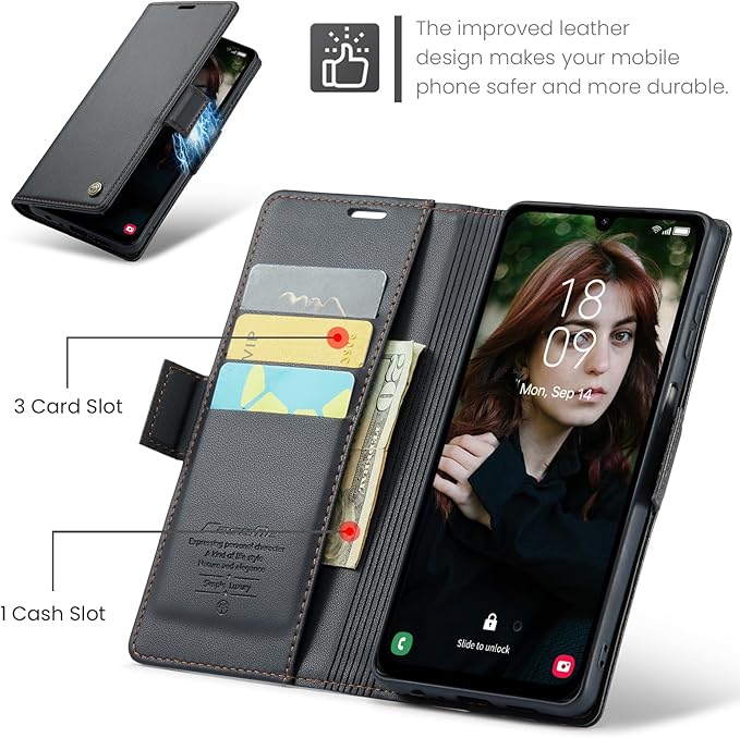 for Samsung Galaxy A15 4G/5G Case, Premium PU Leather Wallet Case Flip Cover with [RFID Blocking][Card Holder][Stand Function] Shockproof Protective for Samsung Galaxy A15, Black