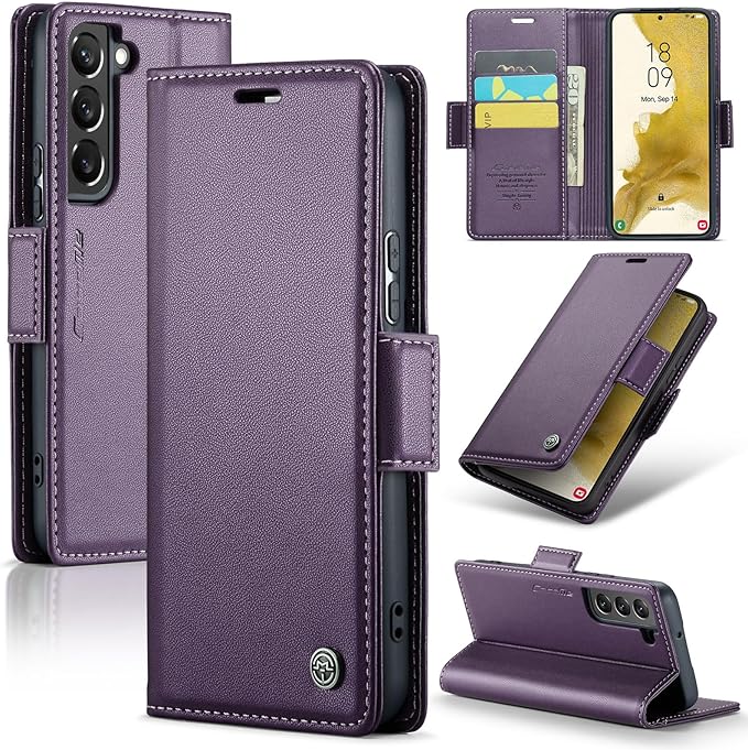 AUPAI for Samsung Galaxy S21 Plus Wallet Case with Credit Card Holder, PU Leather RFID Blocking Folio Flip Kickstand Magnetic Clasp Protective Phone Cover for Women Men Purple