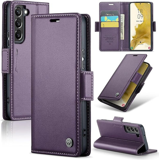AUPAI for Samsung Galaxy S22 Plus Wallet Case with Credit Card Holder, PU Leather RFID Blocking Folio Flip Kickstand Magnetic Clasp Protective Phone Cover for Women Men Purple