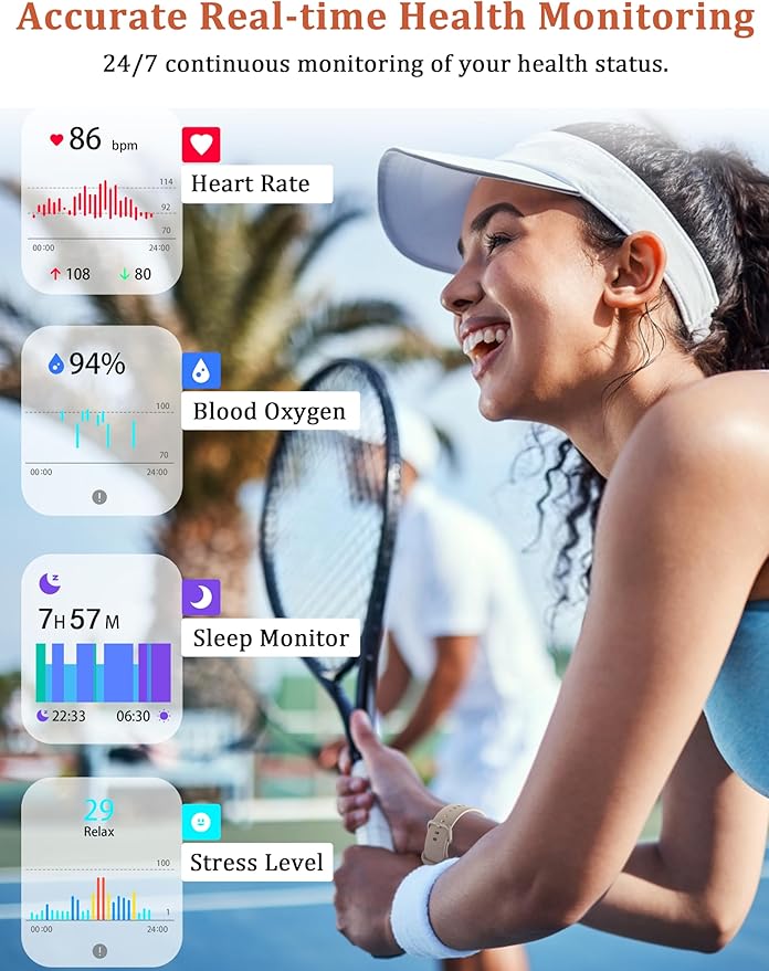 Smart Watch, Alexa Built-in, Answer/Make Calls 44mm Smartwatch Women Men, 1.83" Sports Watch IP68 Waterproof, Heart Rate SpO2 Sleep Stress Monitor, Step Counter Watch for Android & iOS Phone