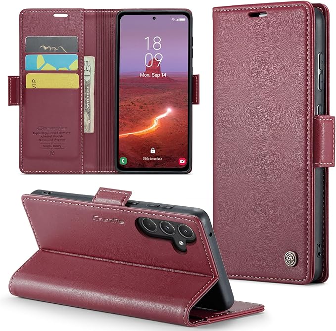 for Samsung Galaxy A55 5G Case, Premium PU Leather Wallet Case Flip Cover with [RFID Blocking][Card Holder][Stand Function] Shockproof Protective for Samsung Galaxy A55, Red