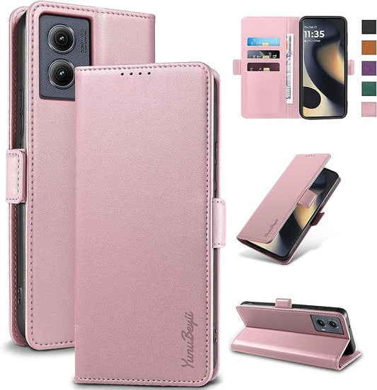 Wallet Flip Case for Motorola Edge (2024) - [RFID Blocking] Luxury PU Leather Card Holder Magnetic Phone Cover with Kickstand,Shockproof Protective Case,Pink