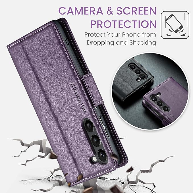 Case for Samsung Galaxy S24 Wallet Case, RFID Blocking PU Leather Flip Folio Cover Card Holder Kickstand Shockproof Phone Case Compatible with Samsung Galaxy S24, Purple
