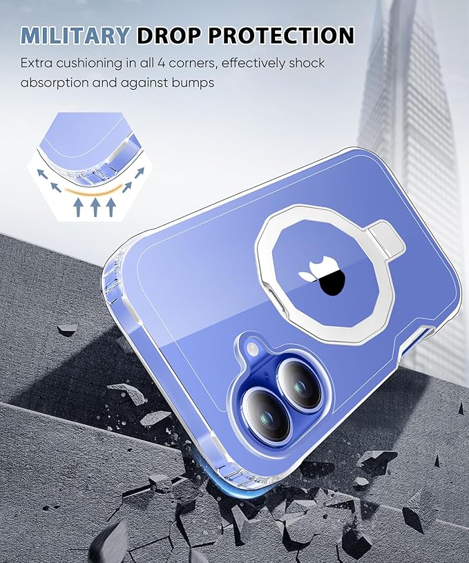 Compatible with iPhone 16 Case, Built-in Screen Protector & Seamless Stand, with Camera Lens Protector, Strong Magnetic Clear Phone Case, Full Body Protective Cover for 6.1" (Clear)