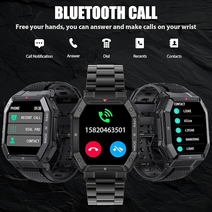 Military Smart Watches for Men (Answer/Make Call) with 1.85" HD Touchscreen, Fitness Tracker with Multiple Sport Modes, Tactical Smartwatch with Whole-Day Heart Rate/Sleep Monitor