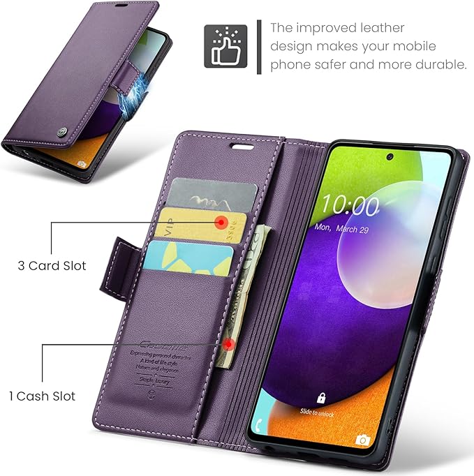 for Samsung Galaxy A52 4G/5G Case, Premium PU Leather Wallet Case Flip Cover with [RFID Blocking][Card Holder][Stand Function] for Samsung Galaxy A52 (5G/4G)/A52s 5G, Purple