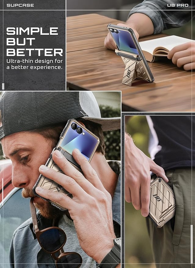 SUPCASE for Samsung Galaxy Z Flip 7 Case with Built-in Stand & Belt-Clip (Unicorn Beetle Pro), [Hinge Protection] [Front Tempered Glass Screen Protector] Full Body Military-Grade Phone Cover, Desert