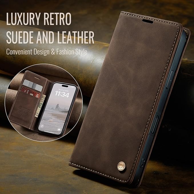 QLTYPRI for iPhone 16 Pro Max Case Wallet with Card Holder, Vintage PU Leather Kickstand Magnetic Closure Shockproof Folio Book Cover Case for iPhone 16 Pro Max - Coffee Brown