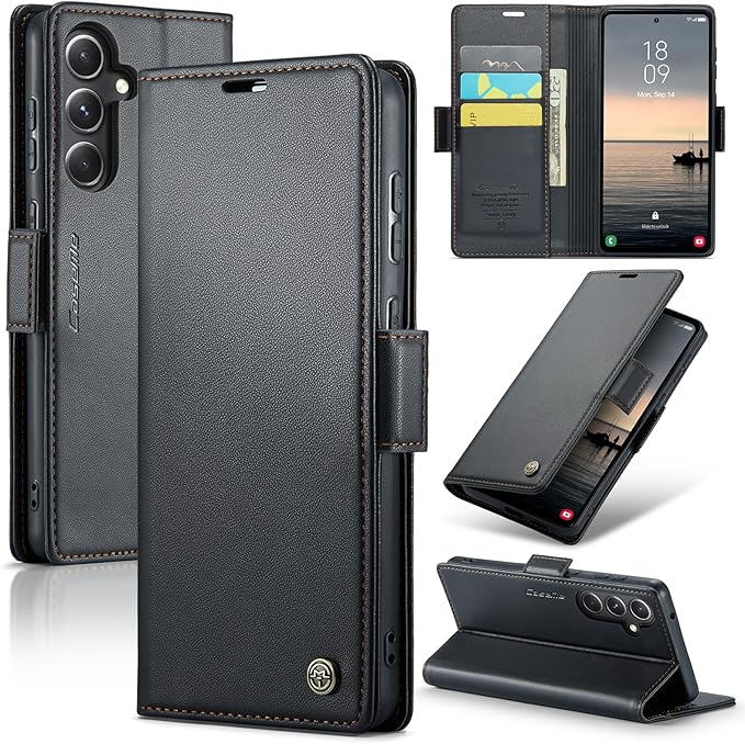 AUPAI for Samsung Galaxy S23 FE Wallet Case with Credit Card Holder, PU Leather RFID Blocking Folio Flip Kickstand Magnetic Clasp Protective Phone Cover for Women Men Black