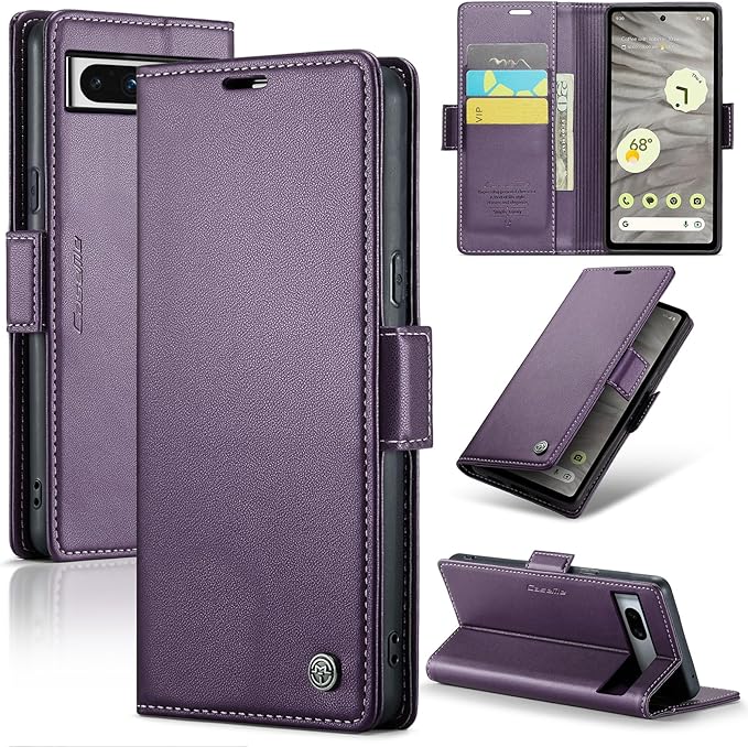 for Google Pixel 7A Case, Premium PU Leather Wallet Case Flip Cover with [RFID Blocking][Card Holder][Stand Function] Shockproof Protective for Google 7A, Purple