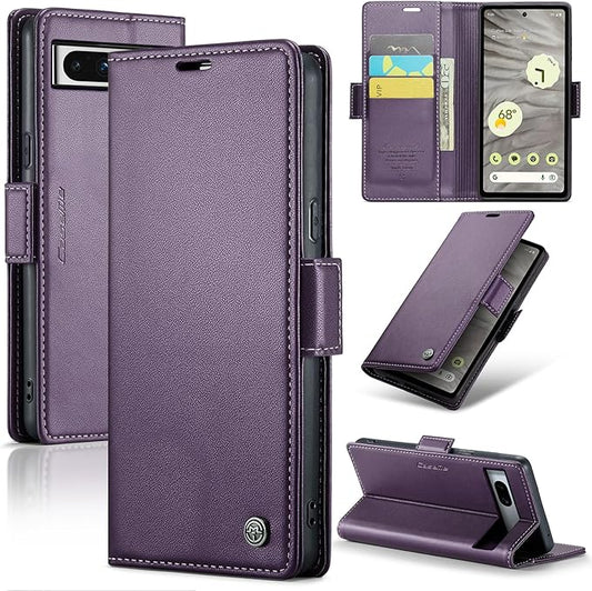 for Google Pixel 7A Case, Premium PU Leather Wallet Case Flip Cover with [RFID Blocking][Card Holder][Stand Function] Shockproof Protective for Google 7A, Purple