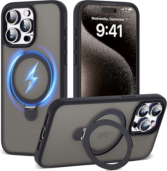 Designed for iPhone 16 Case with Magnetic Ring Stand [Compatible with Mag-Safe] [Military Drop Protection] Shockproof Translucent Phone Cover 6.1" for Women Men,Black
