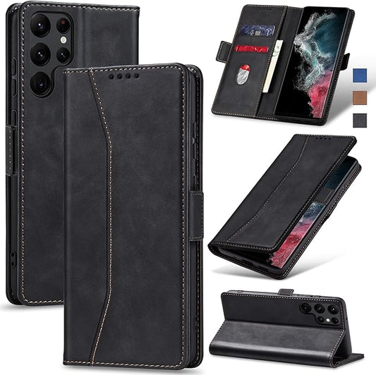 Jasonyu Flip Wallet Case for Samsung Galaxy S22 Ultra 5G,Leather Magnetic Folio Cover with Card Holder,Kickstand - TPU Shockproof Durable Protective Phone Case,Black