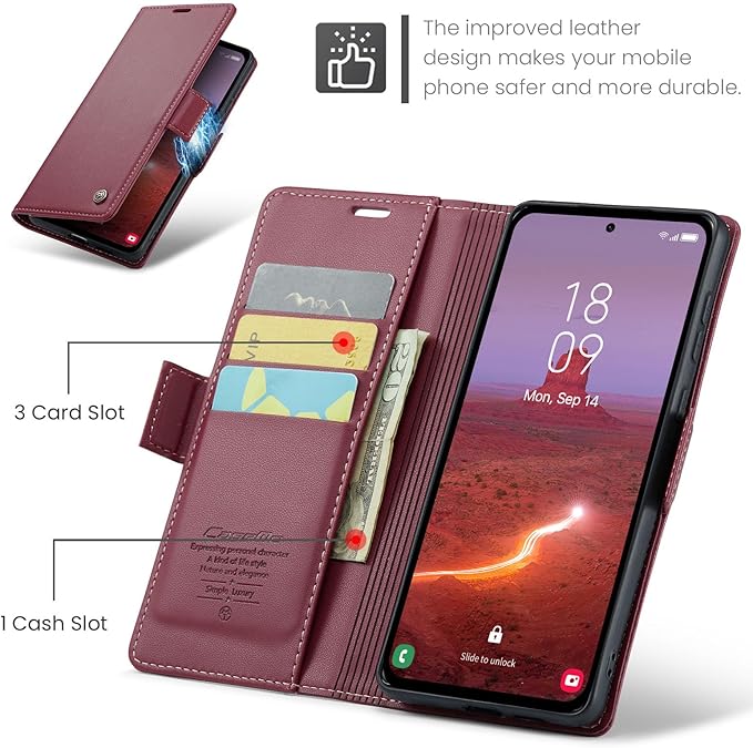 for Samsung Galaxy A55 5G Case, Premium PU Leather Wallet Case Flip Cover with [RFID Blocking][Card Holder][Stand Function] Shockproof Protective for Samsung Galaxy A55, Red