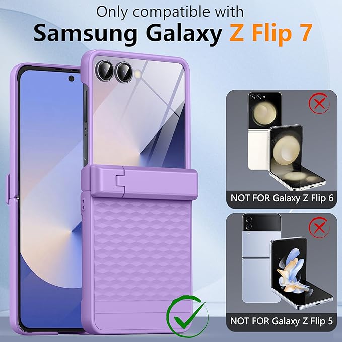 Magnetic for Samsung Galaxy Z Flip 7 Case [Hinge Protection＆Kickstand][Compatible with MagSafe][Built-in Screen Protector] Full-Body Military Protection Phone Case for Samsung Z Flip 7 Purple