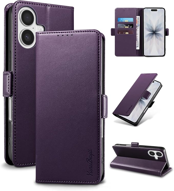 Wallet Flip Case for iPhone 17 5G - [RFID Blocking] Luxury PU Leather Card Holder Magnetic Phone Cover with Kickstand,Shockproof Protective Case,Purple