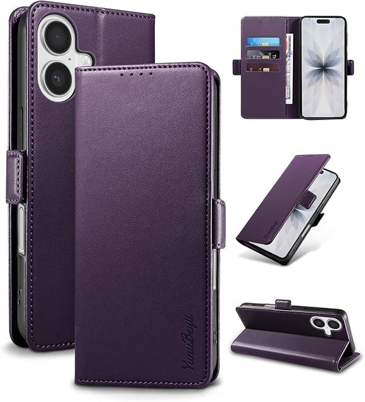 Wallet Flip Case for iPhone 17 5G - [RFID Blocking] Luxury PU Leather Card Holder Magnetic Phone Cover with Kickstand,Shockproof Protective Case,Purple