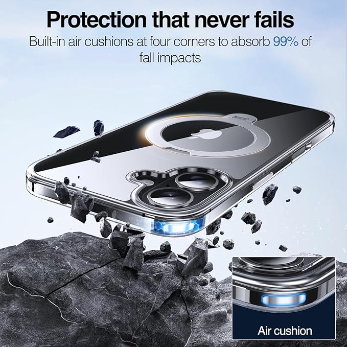 Anqrp 360° All-in-ONE Crystal Clear Case for iPhone 16 with Rotatable Magnetic Stand, Compatible with MagSafe, Anti-Yellowing Transparent MIL-Grade Shockproof Phone Case Cover for iPhone 16