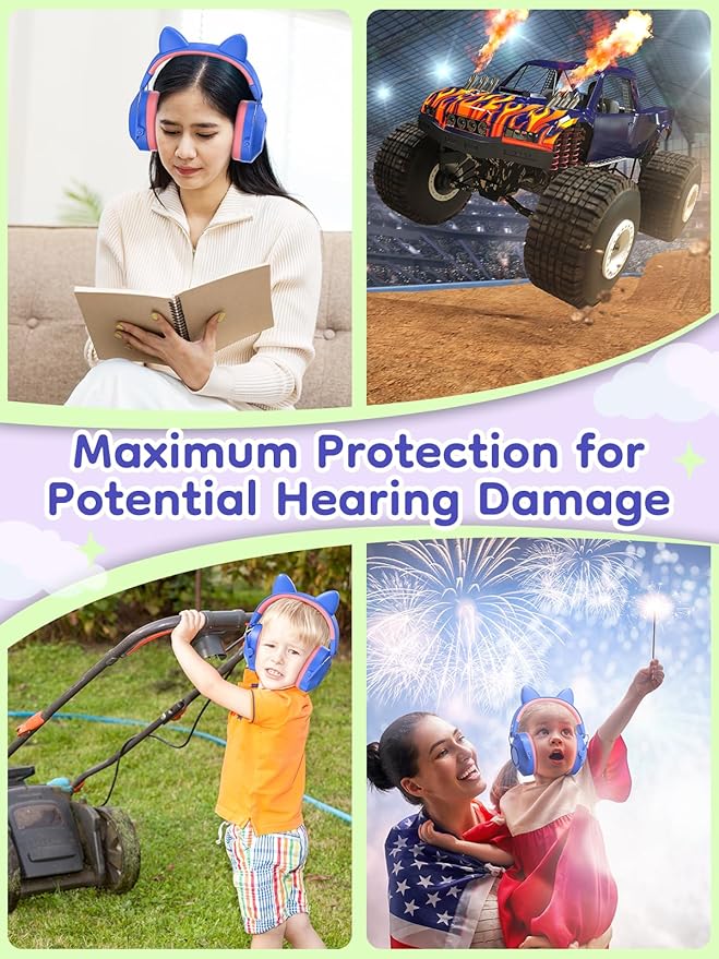 Dr.meter Noise Cancelling Headphones for Kids, SNR 32dB Hearing Protection Earmuffs for Noise Reduction, Ear Muff for Autism Sensory Monster Jam Derby Demo Mowing Concert Air Show Blue