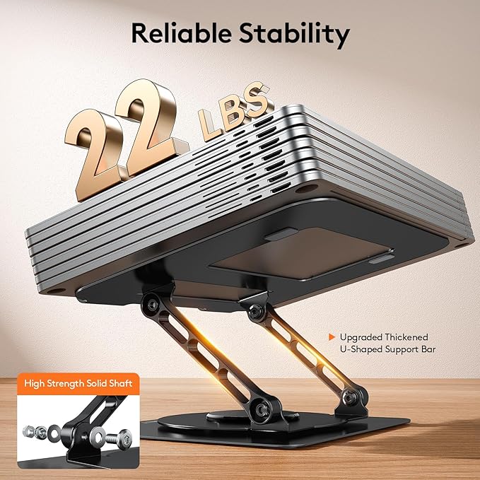 TECKNET Laptop Stand for Desk, 360 Rotating Base, Ergonomic Foldable Computer Stand for Laptop Riser Height Adjustable, Compatible with MacBook Pro, All Laptops 10-17" - Black