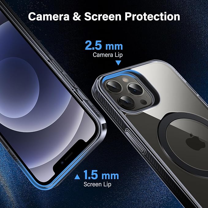 Magnetic Case for iPhone 12 Pro Max - [Built-in Invisible Stand] [Compatible with MagSafe] [Military Grade Drop Protection] Anti-Yellowing Hard Back Silicone Edge Cover, 6.7", Clear Black