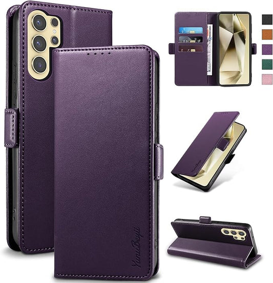 Wallet Flip Case for Samsung Galaxy S24 Ultra 5G - [RFID Blocking] Luxury PU Leather Card Holder Magnetic Phone Cover with Kickstand,Shockproof Protective Case,Purple
