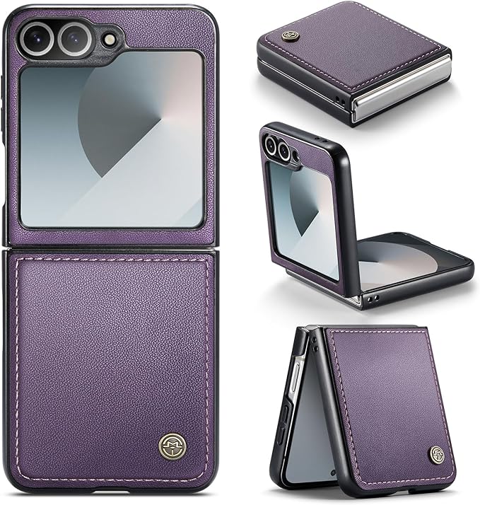 for Samsung Galaxy Z Flip 6 Case, Premium PU Leather Case Anti Scratch Slim Phone Shockproof Protective Phone Cover for Samsung Galaxy Z Flip6, Purple