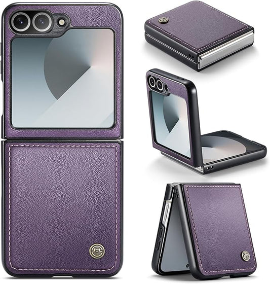 for Samsung Galaxy Z Flip 6 Case, Premium PU Leather Case Anti Scratch Slim Phone Shockproof Protective Phone Cover for Samsung Galaxy Z Flip6, Purple