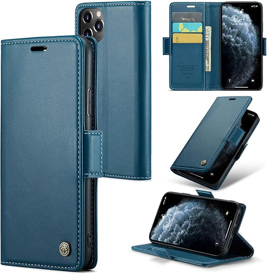 for iPhone 11 Pro Max Case, Premium PU Leather Wallet Case Flip Cover with [RFID Blocking][Card Holder][Stand Function] Shockproof Protective for iPhone 11 Pro Max, Blue