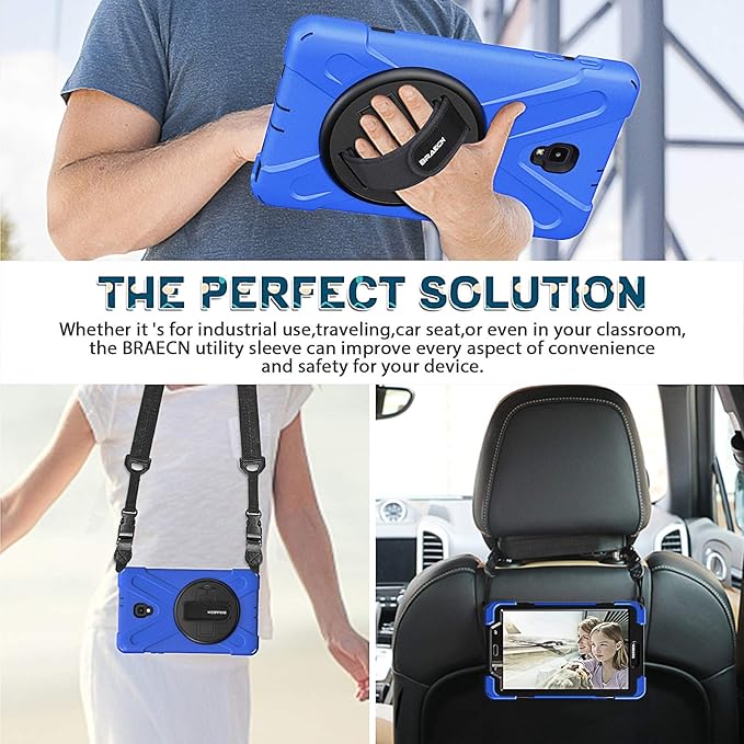 BRAECNstock for Samsung Galaxy Tab A 8.0 2017 Case (SM-T380/T385) Heavy Duty Shockproof Protective Case with Rotating Hand Strap Kickstand Shoulder Strap Galaxy Tab A SM-T380 Tablet Case Kids - Blue