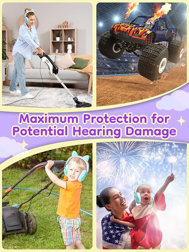 Dr.meter Noise Cancelling Headphones for Kids Adults, 32dB SNR Super Cute Ear Protection Ear Muffs for Autism Sensory, Hearing Protection Earmuff for Monster Jam Concert Firework with Stickers For DIY