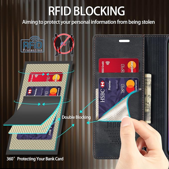 japezop iPhone 15 Plus 5G Wallet Case with RFID Blocking, Card Holder Kickstand Magnetic Leather Flip Case Wallet for iPhone 15 Plus 5G 6.7 Inch(Black)