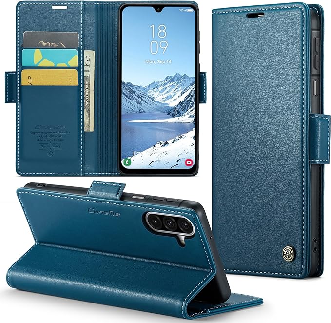 for Samsung Galaxy A26 5G Case, Premium PU Leather Wallet Case Flip Cover with [RFID Blocking][Card Holder][Stand Function] Shockproof Protective for Samsung Galaxy A26, Blue
