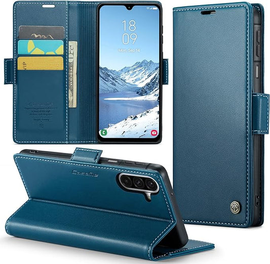 for Samsung Galaxy A26 5G Case, Premium PU Leather Wallet Case Flip Cover with [RFID Blocking][Card Holder][Stand Function] Shockproof Protective for Samsung Galaxy A26, Blue