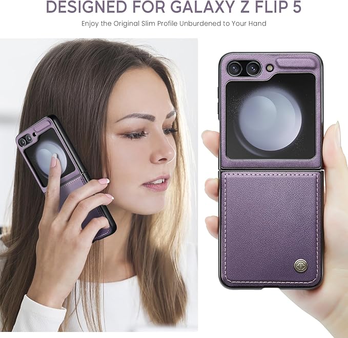 for Samsung Galaxy Z Flip 5 Case, Premium PU Leather Case Anti Scratch Slim Phone Shockproof Protective Phone Cover for Samsung Galaxy Z Flip5, Purple