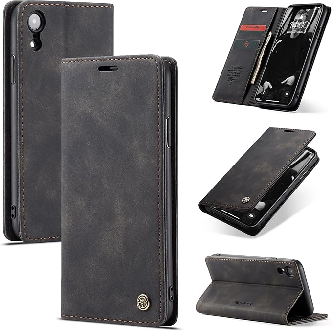 for iPhone XR 6.1-Inch Case, Flip Wallet Leather Case with Card Holder Magnetic Closure Shockproof Kickstand Protective Phone Cases Cover for iPhone XR, Black
