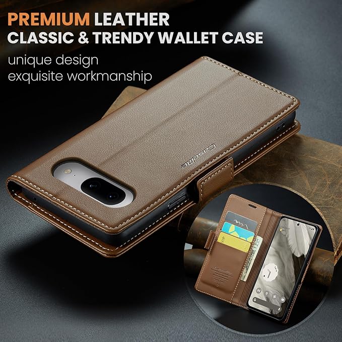 for Google Pixel 8 Case, Premium PU Leather Wallet Case Flip Cover with [RFID Blocking][Card Holder][Stand Function] Shockproof Protective for Google 8, Brown