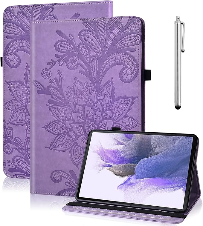 Case for Lenovo Tab M11 (TB-330FU/330XU) 11" 2024, Embossed Lace PU Leather Flip Folio Stand Cover Case with Elastic Band Card Slots Pen Holder & Multiple Viewing Angles- Purple
