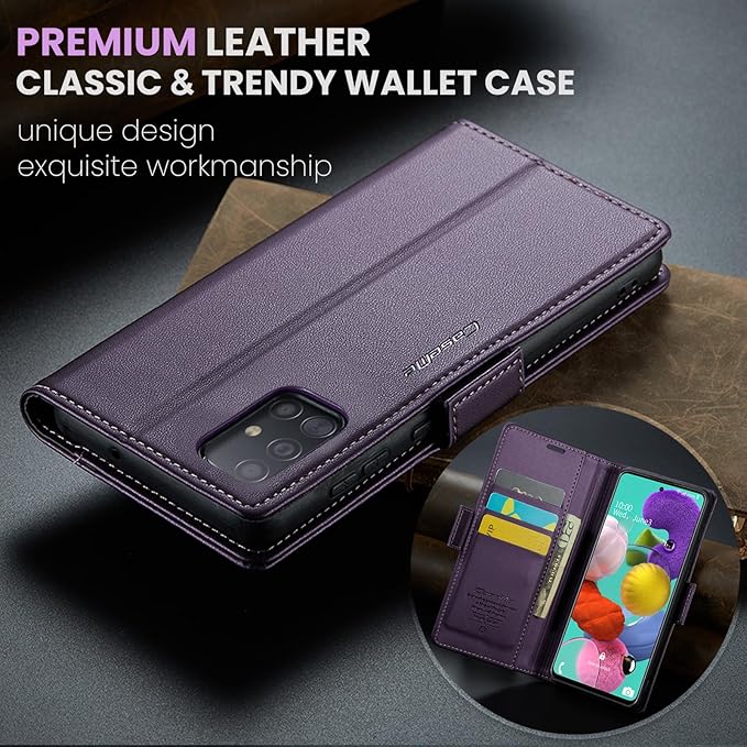 for Samsung Galaxy A51 4G Case, Premium PU Leather Wallet Case Flip Cover with [RFID Blocking][Card Holder][Stand Function] for Samsung Galaxy A51 4G (Non 5G Version), Purple