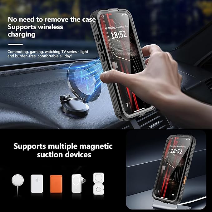 GOLDJU Magnetic for iPhone 17 Pro Case-Waterproof, Built-in Screen & Camera Protector-IP68 Underwater Full Body 16FT Military Dropproof Shockproof Case for 17 Pro 6.3''- Black