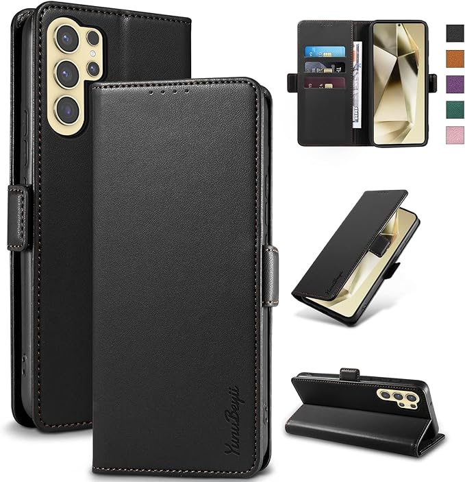 Wallet Flip Case for Samsung Galaxy S24 Ultra 5G - [RFID Blocking] Luxury PU Leather Card Holder Magnetic Phone Cover with Kickstand,Shockproof Protective Case,Black