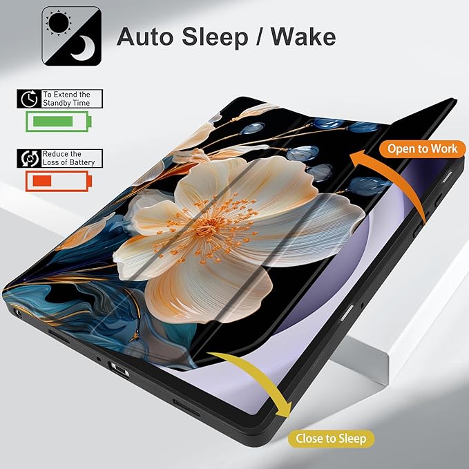 MEEgoodo Case for Samsung Galaxy Tab A9 Plus 11 inch Cover 2024 2023 with S Pen Holder, A9+ Smart Tablet Cases with Leather Trifold Stand+Soft TPU Back Shell+Smart Auto Wake/Sleep, Beautiful Fractal